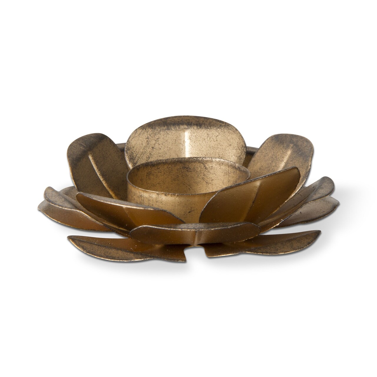 Antique Gold Flower Tealight Holder - Elegant Metal Candle Holder for Tealight & Votive Candles - 0.75" H x 4" D